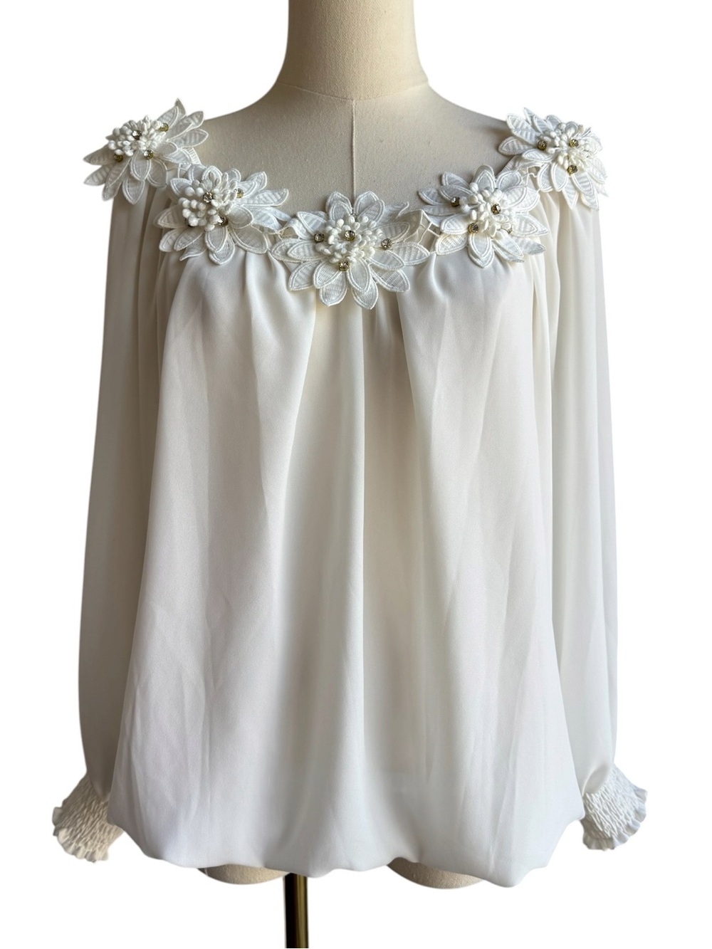 Joseph Ribkoff Floral Applique Blouse Sz 6 Romantic Cocktail Event Top Formal